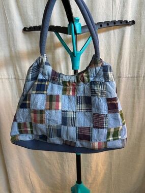 Buckhead Betties Madras/Chambray Patchwork Shoulder Bag 100% cotton